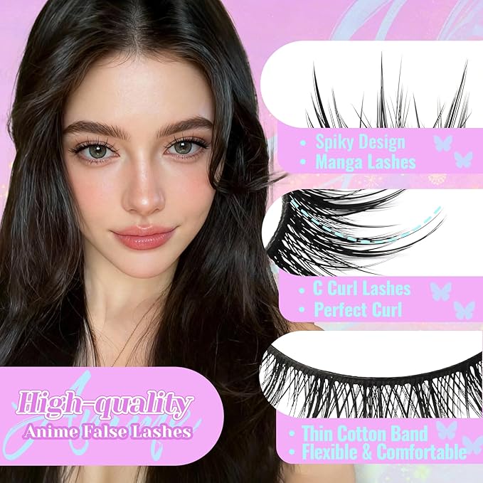 Losha Lashes Wispy Manga Lashes 14 Pairs Anime False Eyelashes Natural Spiky Fake Eyelashes Pack (Manga-F)