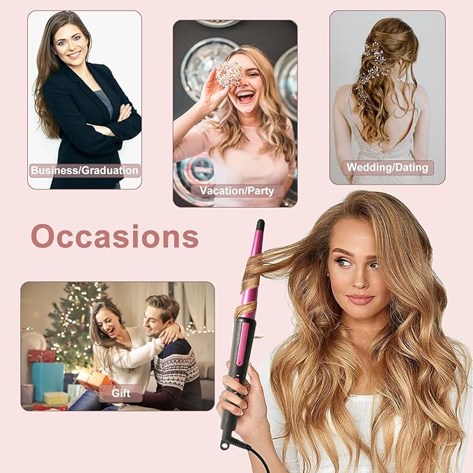 Hair Curling Wand, 0.5-1Inch Tapered Curling Iron, Professional Ceramic Hair Curler Wand with Heat-Resistant Glove, Dual Voltage (Rose Gold)