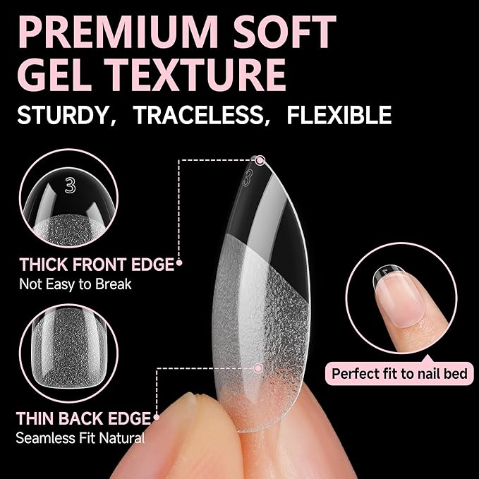 UNA GELLA Oval Round Nail Tips Half Matte 504pcs Short Oval Round Gel Nail Tips Easily Nail Extension for False Fake Acrylic Press On Nails, 12 Sizes Short Gelly Tips