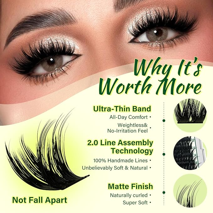 DIY Lash Extension Kit 144pcs 8-18MIX Lash Clusters with Super Hold Mascara Brush Bond and Seal Lash Remover Lash Applicators Lash Brush for KEYYOU DIY Lash Kit (Y10 Kit)