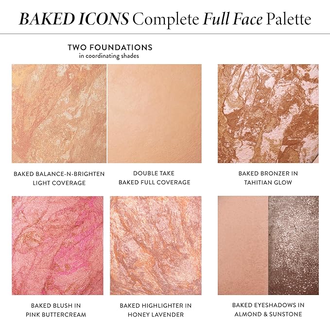 LAURA GELLER Baked Icons Complete Full Face Palette, Light | All-in-One Makeup Palette with Baked Foundations, Blush, Bronzer, Highlighter, Eyeshadows | Coverage for Mature Skin | Travel-Friendly