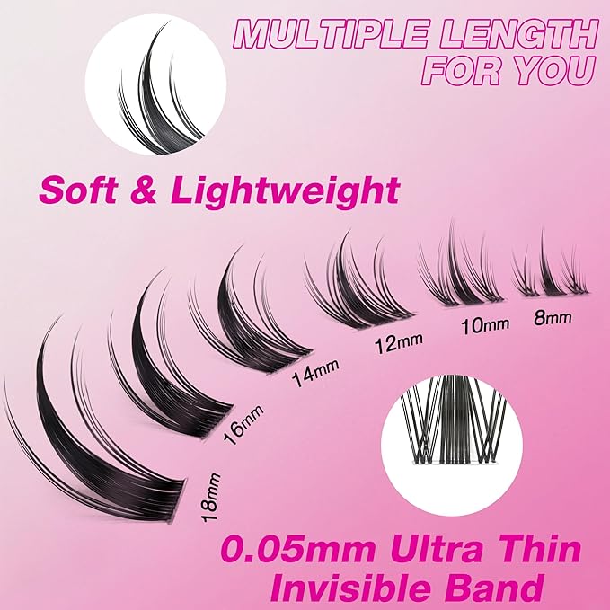 VEYESBEAUTY Lash Clusters Eyelash Extensions Thin & Invisible Band DIY Individual False Eyelashes Newbie's Five-Second Series Wispy Lash Tray for Self-application, Manga Lashes10mm Length