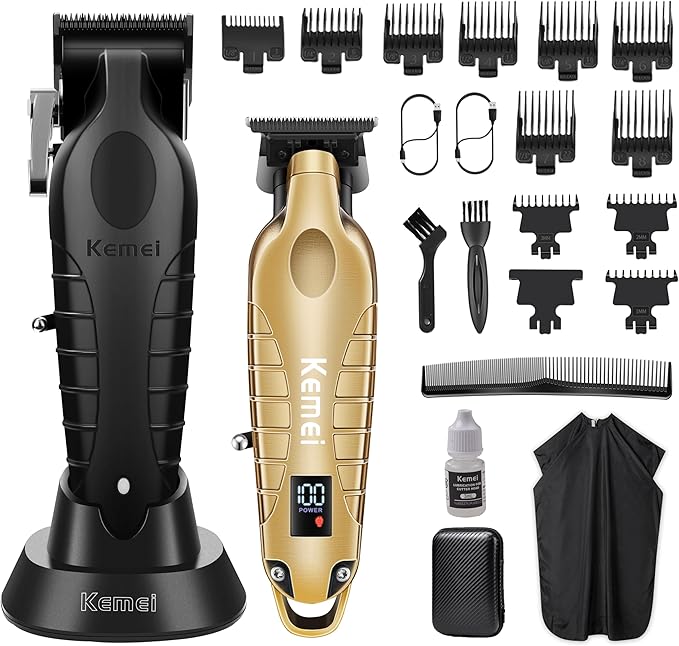 KEMEI Hair Clippers for Men, Professional Clipper and Trimmers Set, Cordless Zero Gap Trimmer for Men with LED Display, 11 Guide Combs