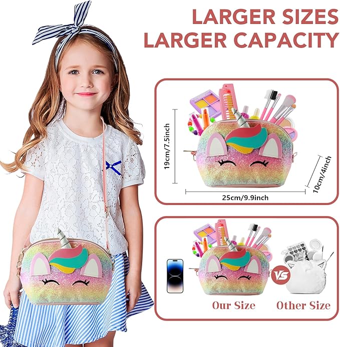 21-Piece Makeup Kit with Large Unicorn Travel Bag, Washable Cosmetic Set with Portable Vanity Makeup Bag, Makeup Travel Organizer Gift