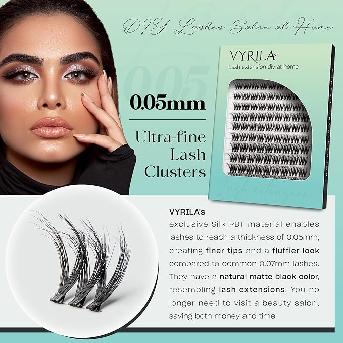 Lash Clusters 0.05mm Individual Lashes, 3D Wispy Lashes Clusters, 0.1mm Super Thin Band Resuable Natural Lashes,D Curl Faux Mink Lashes,108pcs Lash Extension (Green Cozy-D-0.05-8-16mix)