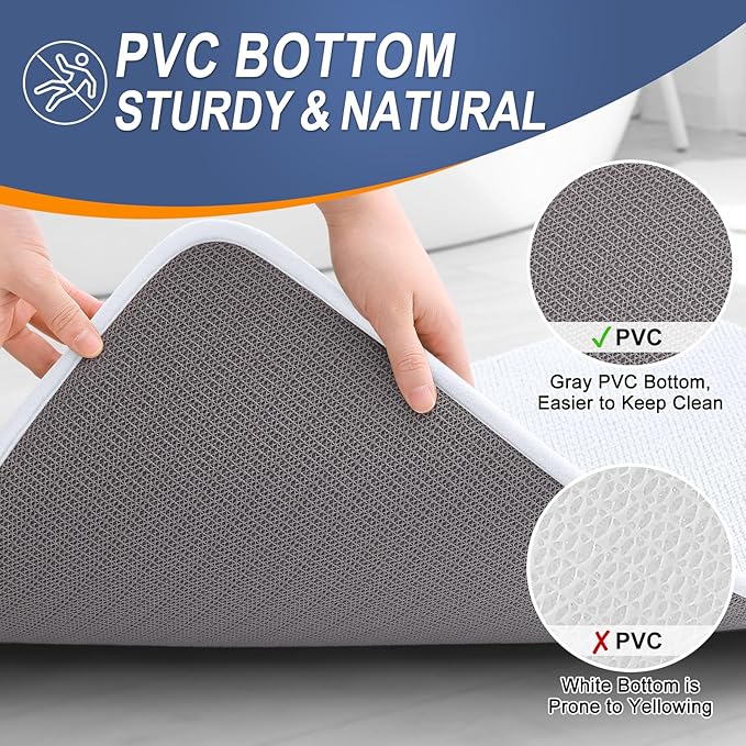 OLANLY Thick Memory Foam Bath Mat Rug 47x17, Extra Soft Absorbent Bathroom Rug, Quick Dry Bath Mats, Non-Slip, Machine Washable Carpet for Bathroom, Tub and Shower, Home Decor Accessories, White