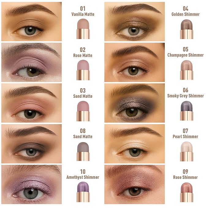 FV Long Lasting Cream Eyeshadow Stick, Waterproof & High Pigmented Eye Shadow Sticks Duo with Blending Brush, Crease-Proof & Natural Finish Eyeshadow Pencil, Rose Matte