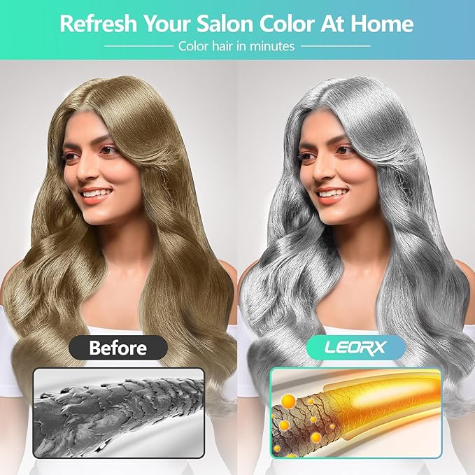 leorx Hair Dye shampoo, 3 In 1 Silver Color Shampoo Dye For Refresh Hair Instant Herbal Coloring For Women&Men - Tintes Para El Cabello Profesional