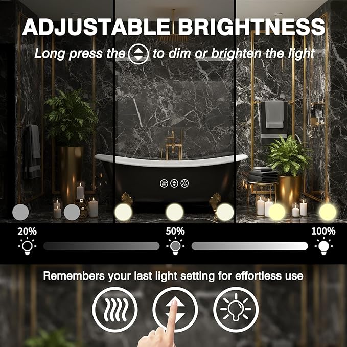 32x32 Hollywood LED Bathroom Mirror with LED Bulbs, Colors Changeable & Brightness Dimmable, Anti-Fog Mirror, Shatter-Proof, Memory, Touch Screen Mirror, Wall Mounted, Horizontal/Vertical