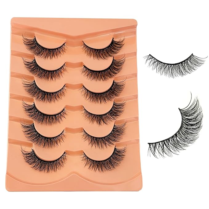 Cat Eye Lashes False Eyelashes Natural Look NINGLASH Wispy Lashes, Fake Eyelash 14mm Faux Mink Lashes Strips Eyelash 7 Pairs Natural Lash Pack
