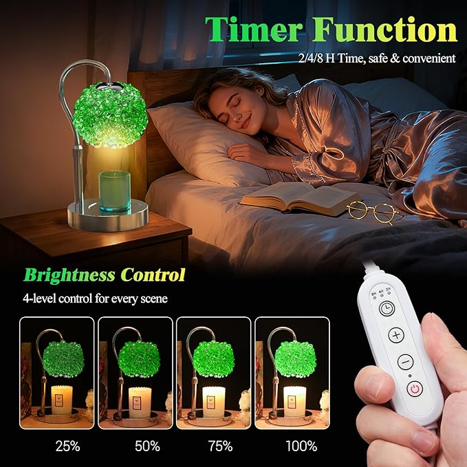 Luxury Candle Warmer Lamp with Crystal Gemstone Shade & Color-Changing Premium Base - Adjustable LED Wax Melt Warmer for Home Decor (Green)
