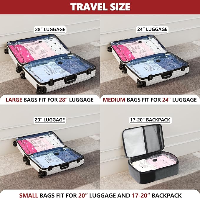 12 Pack Travel Vacuum Storage Bags with Portable Electric Pump, Compression Packing Seal Space Saver Cubes for Clothing Clothes Suitcase Luggage Organizer