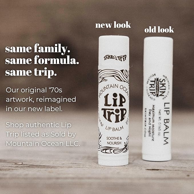 Mountain Ocean The Original Skin Trip Lip Balm, .17 Oz Tube (Pack of 12), Nourishing, Healing & Hydrating Lip Moisturizer, with Lanolin, Beeswax & Coconut Oil (New Look, Same Formula)