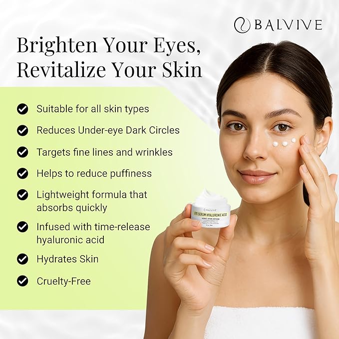 BALVIVE Caffeine Under Eye Cream for Dark Circles, Puffiness, Wrinkles, Bags Under Eye & Fine Lines with Retinol & Multi-Peptides - Brightening, Hydrating & Revitalizing for Women & Men, 30ml