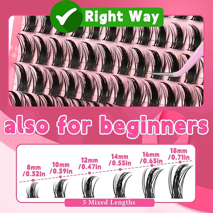Lash Clusters Lash 168PCS Eyelash Clusters Volume Long 8-18mm C/D Curl Individual Lashes DIY Spiky Lash Extension Mega Cluster Eyelash Extensions Mink Strips Lashes Thick