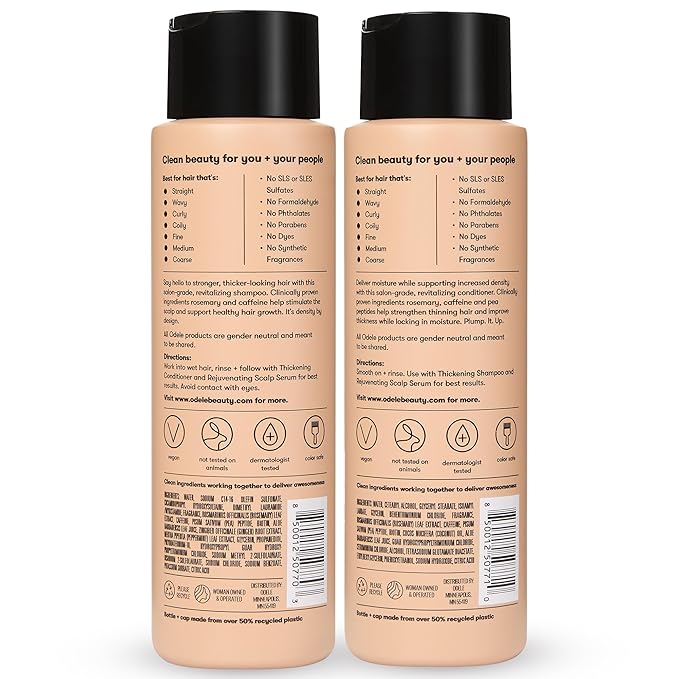 Odele Hair Thickening Shampoo and Conditioner Set, Increases Density & Strength, for Straight or Wavy Hair Types, 13 Fl Oz Each (Pack of 2)