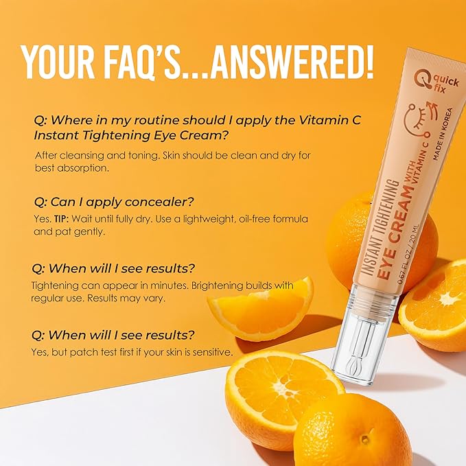 Quick Fix Vitamin C Instant Eye Tightener – Under Eye Cream for Dark Circles, Puffiness & Bags – Dermatologist Tested, Anti-Aging, Korean Skin Care – Vegan, Clean Beauty, Cruelty-Free – .67 Fl Oz