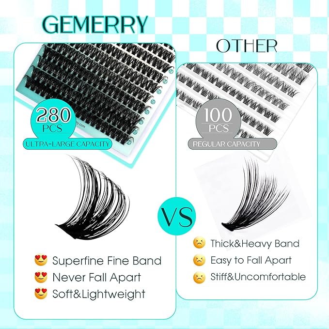 Eyelash Clusters Fluffy Lash Clusters Thick 280pcs Cluster Eyelash Extensions DIY At Home Individual Lashes Cluster Lashes by GEMERRY（60P+80P-10-18mm)