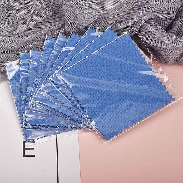 SEVENWELL 50pcs Jewelry Cleaning Cloth Pink Polishing Cloth for Sterling Silver Gold Platinum Small Polish Cloth 8x8cm