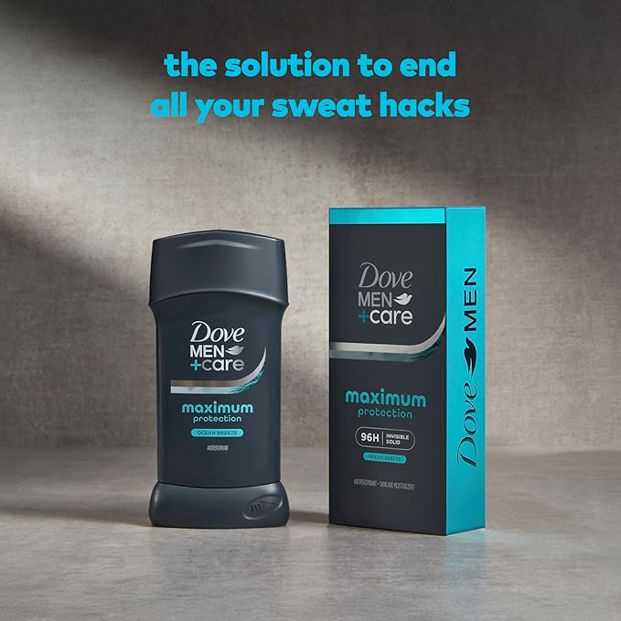 DOVE MEN+CARE Invisible Solid Stick Ocean Breeze Maximum Protection Deodorant For Men 96-Hour Sweat Defense 2.6 oz