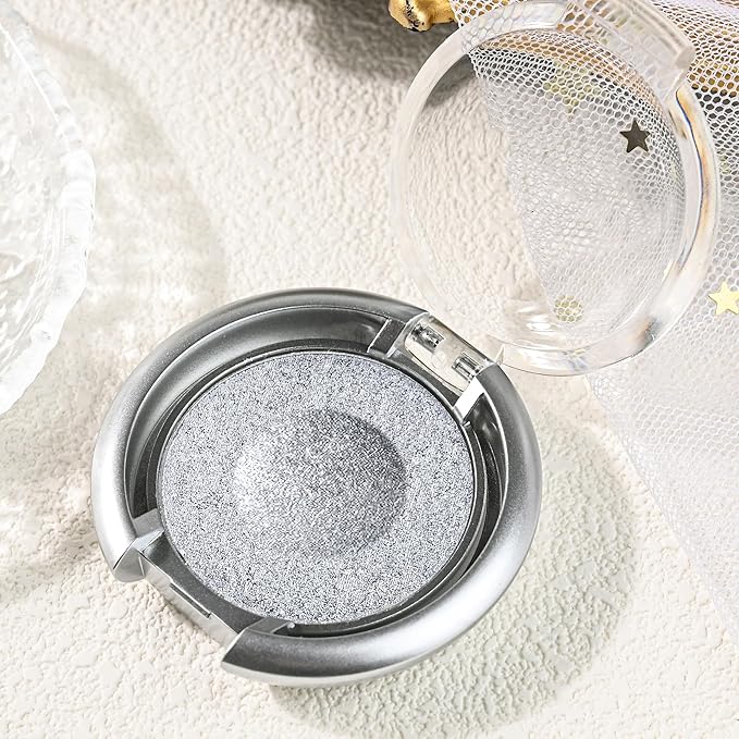 Glitter Eyeshadow,Duochrome Holographic Silver White Shimmer Eye Shadow,Chameleon High Pigmente Sparkly Shadows Palette，Iridescent Metallic Eye Highlighter，Makeup for Rave，LongWear,01#