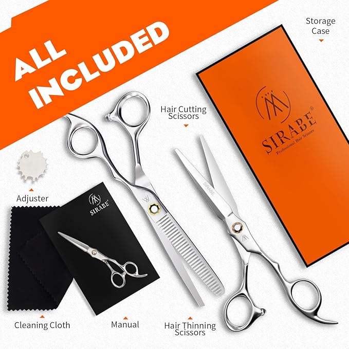 Sirabe HIGH-END Professional Hair Cutting Scissors Thinning Shears Set-Ultra Sharp Blades for Precise Cut - Barber Haircut Scissors Hairdressing Texturizing Hair Shears Kit for Salon Hairstyling Home