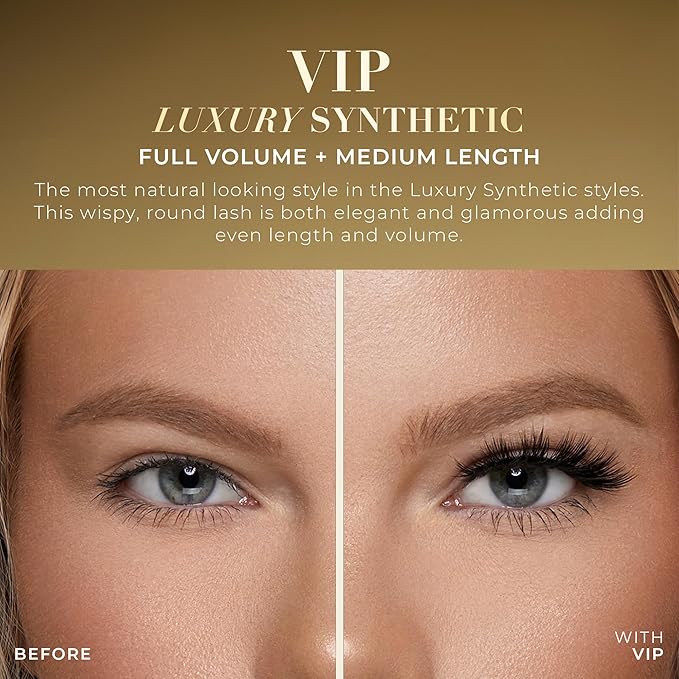 Lilly Lashes Luxury Synthetic False Eyelashes, Full Length Lash Extension 13mm, Natural Look - Natural Volume & Round Shape, Reusable Fake Lashes 15x, Lash Glue not Included (VIP)