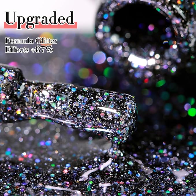 Double Rhythm Gel Polish 15ML Glitter Shimmer Reflective Holographic Color Magnetic for Nail Art Salon DIY at Home (Black-B1020)