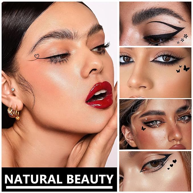 4 PCS 2 in 1 Stamp Liquid Winged Double Head Eyeliner Pen Set Seal Eyeliner Waterproof Star Moon Butterfly Heart-Shaped Embellished Eye End Eye liner Makeup Cosmetics(Black)