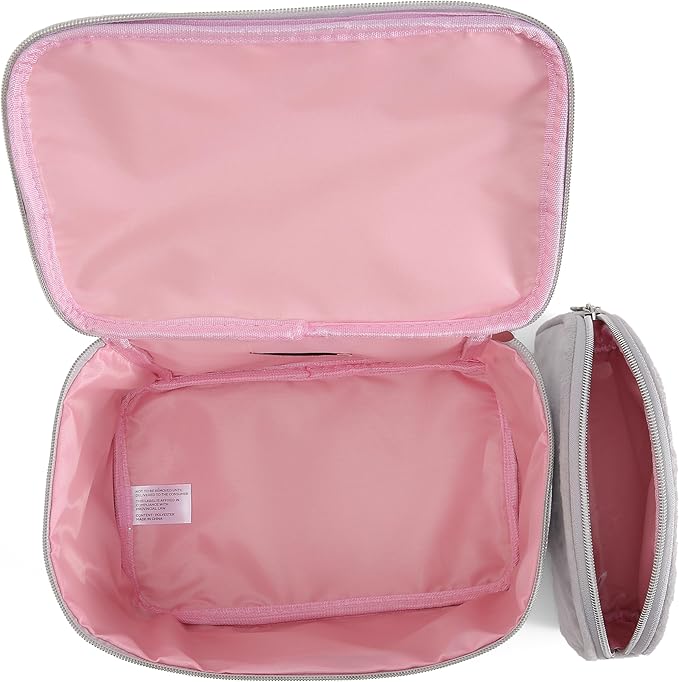 Juicy Couture Silver Sparkle Makeup Bag Set Cosmetics Organizer Travel Essentials Train Case Coin Purse Glitter Rhinestone Velour