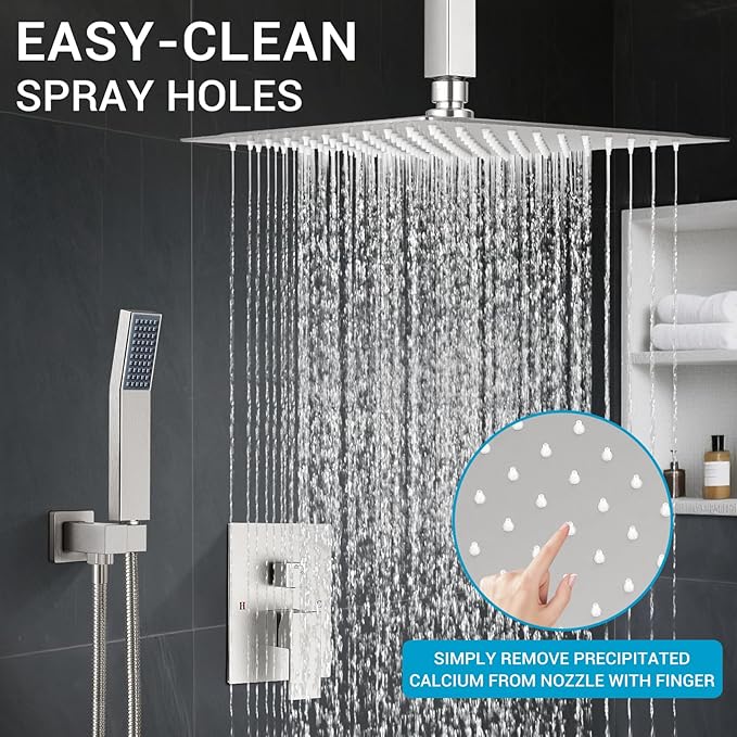 IUERASD Ceiling Mount Shower Faucet Set Square Showerhead Bathroom Rainfall Shower System Stainless Steel Shower Trim Kit 10 Inches (Brush Nickel)