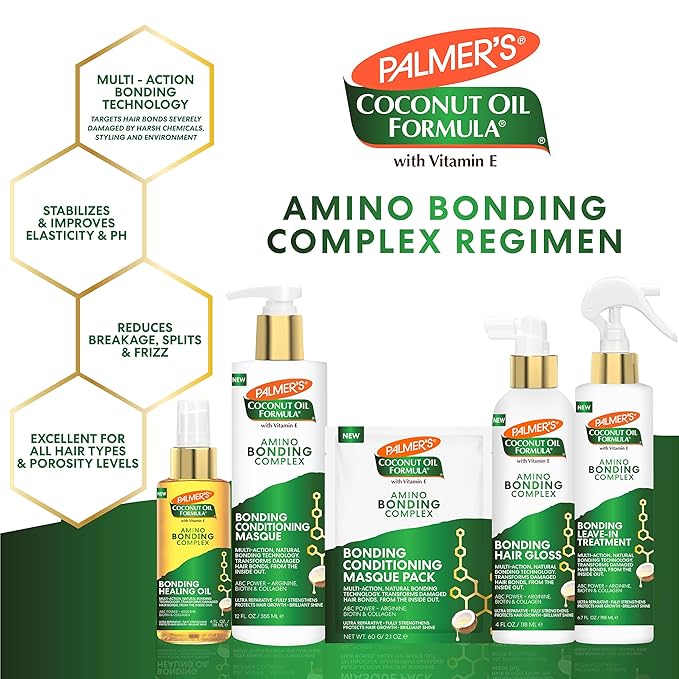 Palmer's Amino Bonding Complex Hair Oil, Healing Treatment with Coconut Oil & Vitamin E, Heat Protectant, Anti Frizz, Adds Shine, Strengthens & Protects Hair Growth, All Hair Types, 4 fl oz