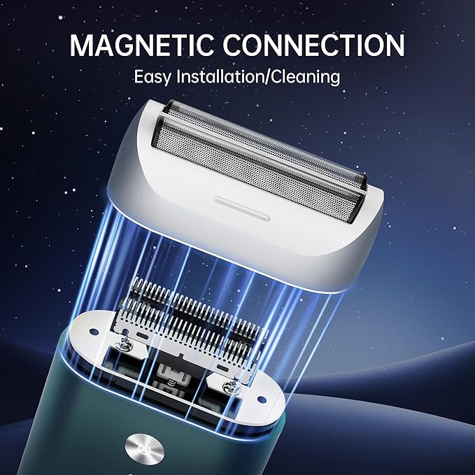 Portable Electric Razor for Men with 8,000 RPM Dual Floating Blade, 1H Charge for 60 Days, Type-C, IPX7 & Anti Pinch, Design for Daily/Travel Use, Electric Foil Shavers for Face, Green