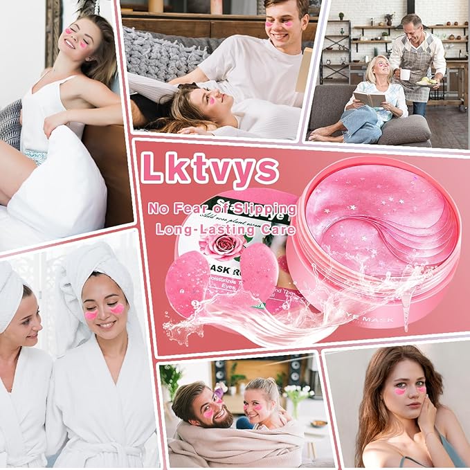 Lktvys Rose Eye Patches 2-Pack (120 PCS), Hydrating & Soothing Eye Mask Skincare, Collagen Eye Gel, Under Eye Patches for Puffiness | Alcohol-free & Phthalates-free