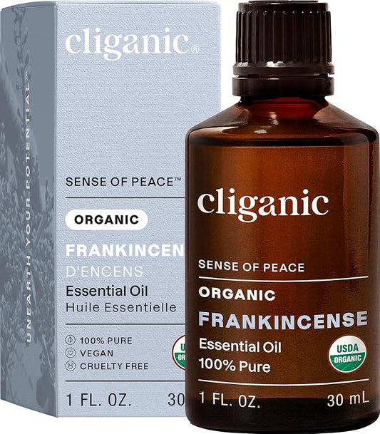 Cliganic USDA Organic Frankincense Essential Oil, 1oz - Boswellia Serrata, 100% Pure Natural Undiluted, for Aromatherapy | Non-GMO Verified (Packaging May Vary)