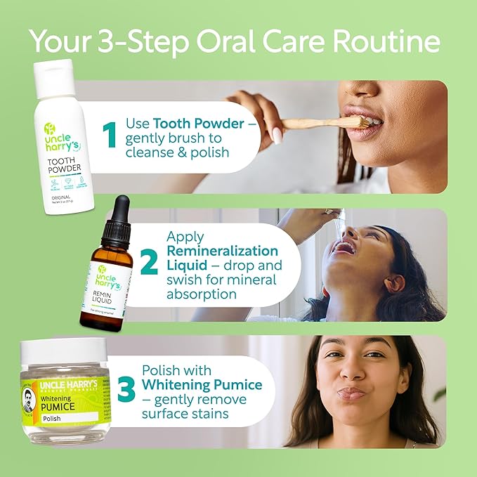 Uncle Harry's Natural Remineralization Kit with Tooth Whitening - 3 Products Strengthen Weak Enamel, Brighten Smile, & Correct Oral Care Issues (1 kit)