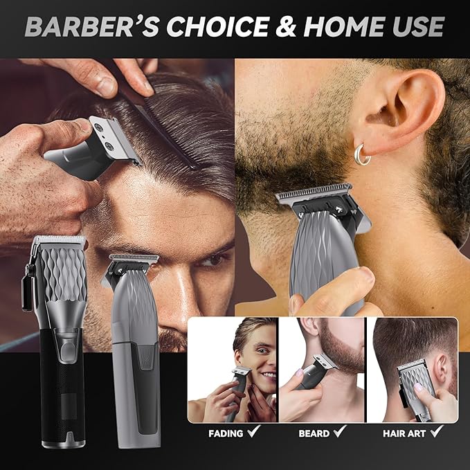 Professional Cordless Hair Clippers for Men & Trimmer Set, 240Min Runtime with LED Display, Quiet Haircut Kit for Men/Women/Kids w/6 Guide Combs, Barber Scissors, Cleaning Brush