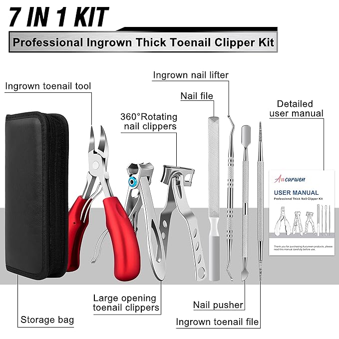 Podiatrist Toenail Clippers for Seniors Thick Toenails, Professional Pedicure Tools Kit, Toe Nail Clippers Adult Thick Nails Long Handle, Ingrown Toenail Tool Removal Kit for Seniors, Men, Pedicure