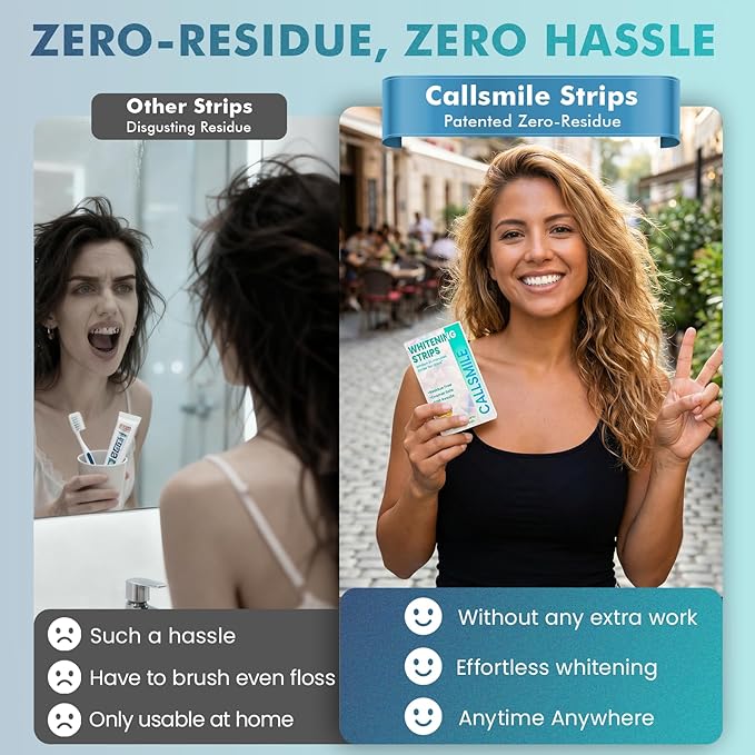 CALLSMILE Whitening Strips for Sensitive Teeth: 16 Treatments Gentle Whitening | Enamel-Safe | Deep Stains Removal | Non-Slip Dry Strips Daily Oral Care, Mint Sea Salt