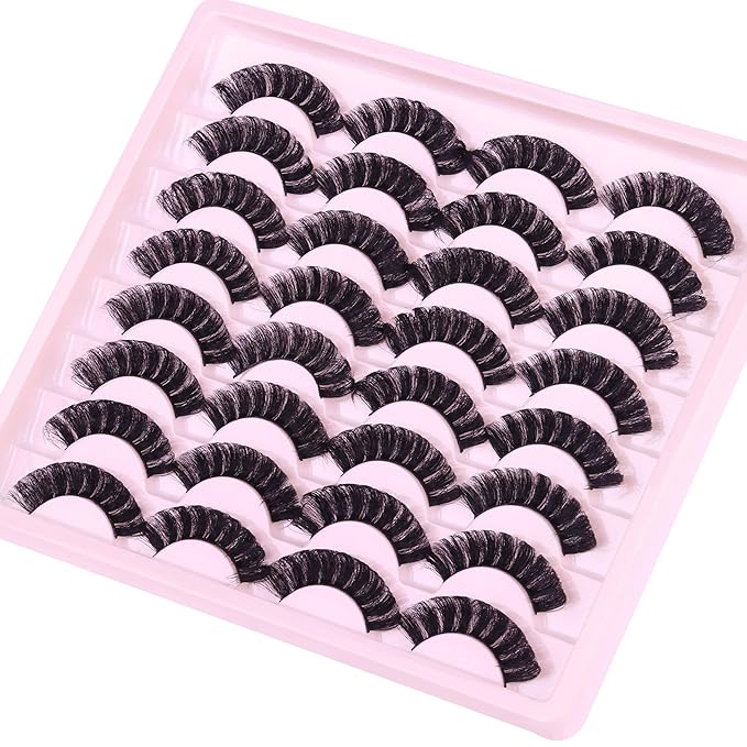Russian Strip Lashes Natural Look False Eyelashes Fuzzy D Curly Strip Eyelashes Wispy Thick Volume Fake Eye Lashes Cat Eye 16 Pairs ALICROWN