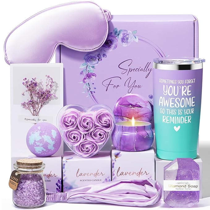 Birthday Gifts for Women Friendship, Lavender Relaxing Spa Gifts Basket for Women Self Care Gifts, Thank You Gifts Bath Set Valentines Day Gifts for Mom Her Friends Wife Sister Coworker Nurse Teacher