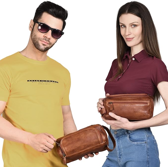 LUXEORIA Genuine Leather Toiletry Bags for Men and Women, Handmade Premium Leather Dopp Kit and Shaving Bag, Cosmetic Bag for Womens and Mens, Travel Essentials & Organizers