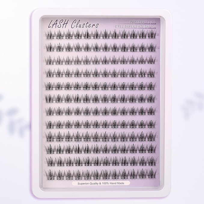 Natural Lash Clusters Kit Wispy Lash Invisible Clear Band Cluster Eyelash Extensions Kit 8-16mm Individual Lashes Extension D Curl Eyelash Clusters with Anime Clusters