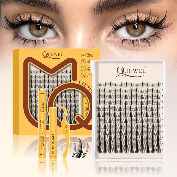QUEWEL Fairy-Lash-Clusters Kit Cute Style, 144pcs Manga-Lash-Clusters Kit Mix10-18mm Wispy Natural Invisible Band Eyelash Clusters Kit for DIY Cluster Eyelash Extensions(Fairy 4 Set)