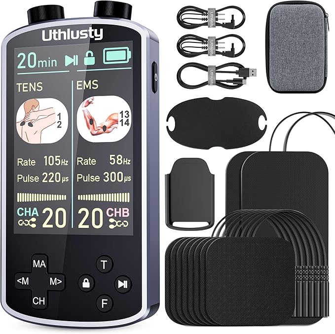 TENS Unit Muscle Stimulator with Color Display,Dual Channel TENS EMS Machine with Customizable Frequency&Pulse Width,36 Modes,20 Intensity Levels,Rechargeable Pain Relief Device–Black(Button Layout B)
