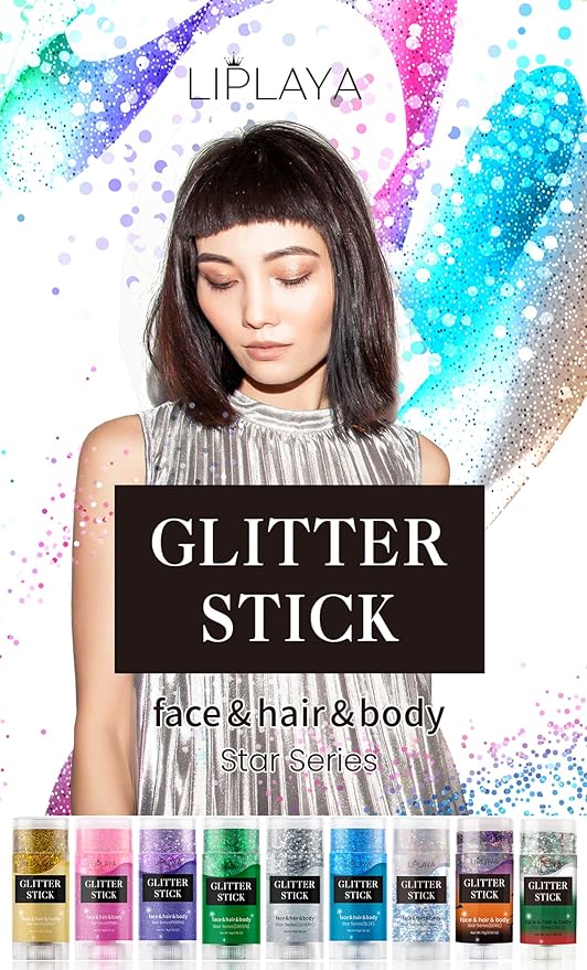 Christmas Body and Face Glitter Stick, Holographic Sparkling Neon Outfit Stage Performance New Year Celebration Events, Holiday Accessories Hair Tinsel Stick for Christmas Party Makeup.