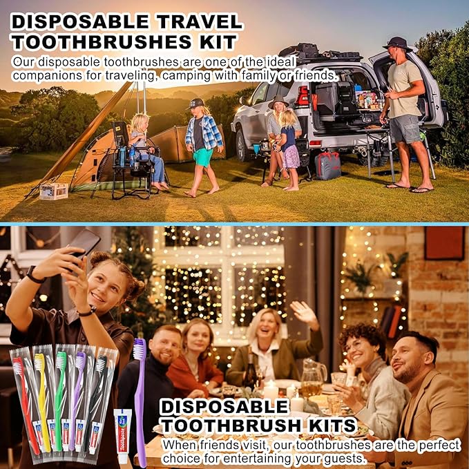 30pcs Disposable Toothbrushes with Toothpaste,Single Use Toothbrush with Toothpaste Individually Wrapped Disposable Travel Toothbrushes Kit Bulk for Homeless,Hotel,Guests(5 Colors)