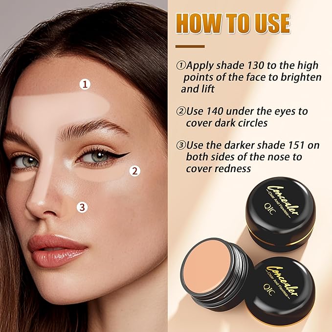 Pot Concealer Full Coverage, Under Eye Concealer Waterproof, Color-Correcting Eye Brightener, Conceals Dark Circles, Wrinkles and Blemishes, Long-lasting Concealer Matte, Medium 0.53 Oz
