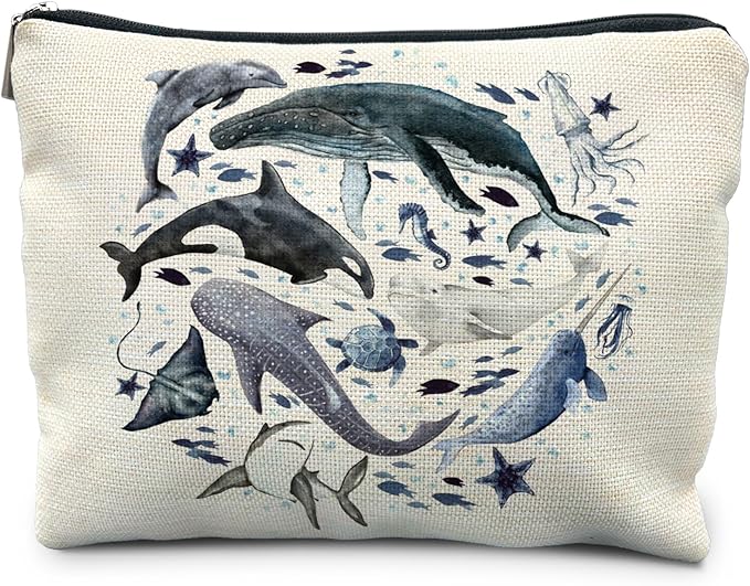 RYYCDOI Ocean Animals Shark whale Makeup Bag, Marine Life Animals Cosmetic Bags for Women,Shark Gifts for Women