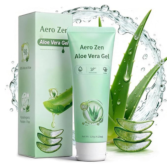 Aero Zen 98% Organic Aloe Vera Gel, Natural Moisturizing Pure Aloe for Face and Arms, Soothing & Hydrating Aloe Gel for Sunburn Relief and Deep Skin Nourishment, 4.23 oz
